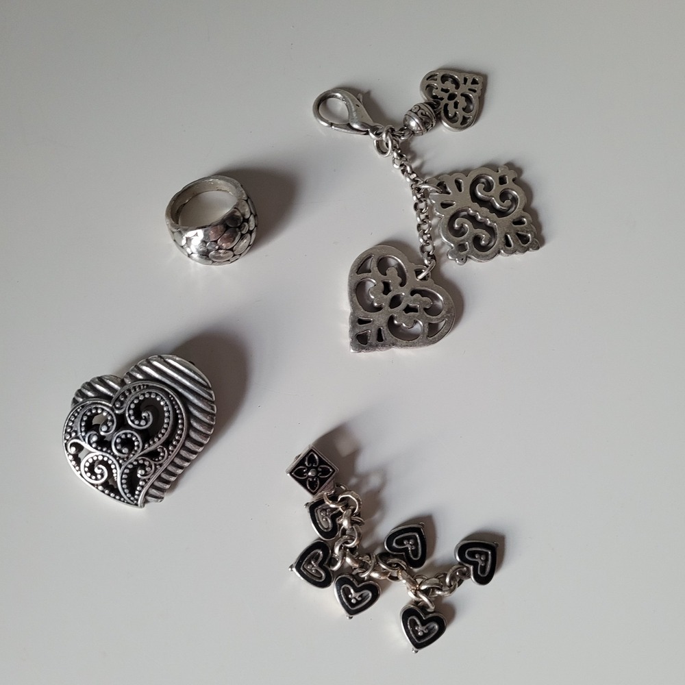Vintage Brighton Pebble Ring & Heart Jewelry Lot - 4pc Western Boho Set